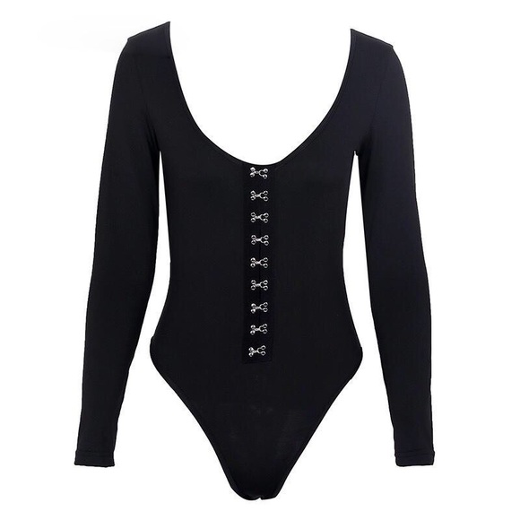 Long Sleeve Scoop Neck Criss Cross Hook Closure - Black - Picture 2 of 2